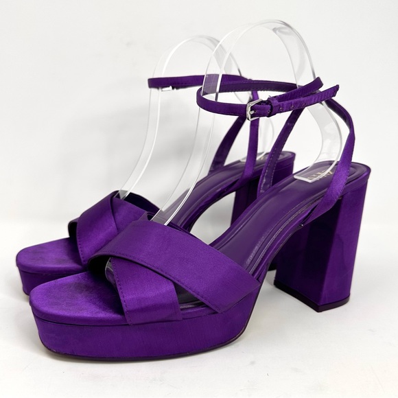Zara Purple Satin Chunky Heel Platform Sandals - Picture 10 of 14